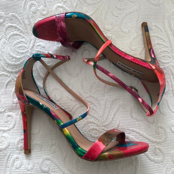 Steve Madden "FELIZ" Stiletto High Heel Sandals Bright Tropical Sexy 8.5 NIB - Picture 2 of 9
